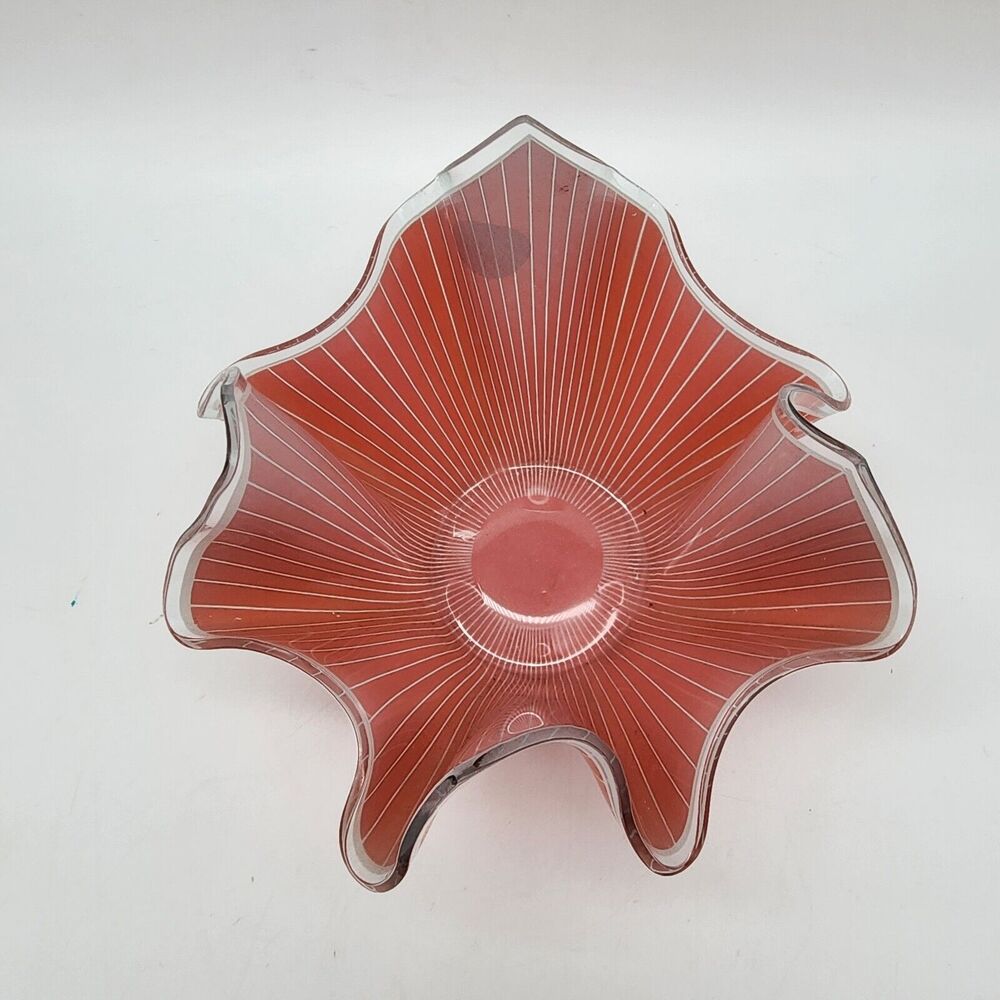 Chance Brothers Handkerchief Vase Orange White Cordon Pinstripe MCM Vintage 60s - Picture 5 of 13